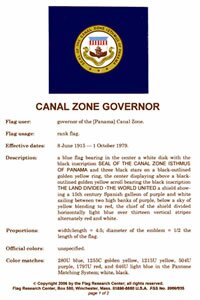 Specifications Sheets for the Canal Zone Governor Flag.